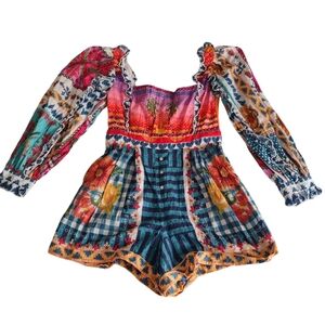 Farm Rio Womens Small Romper *No Belt* Patchwork Boho